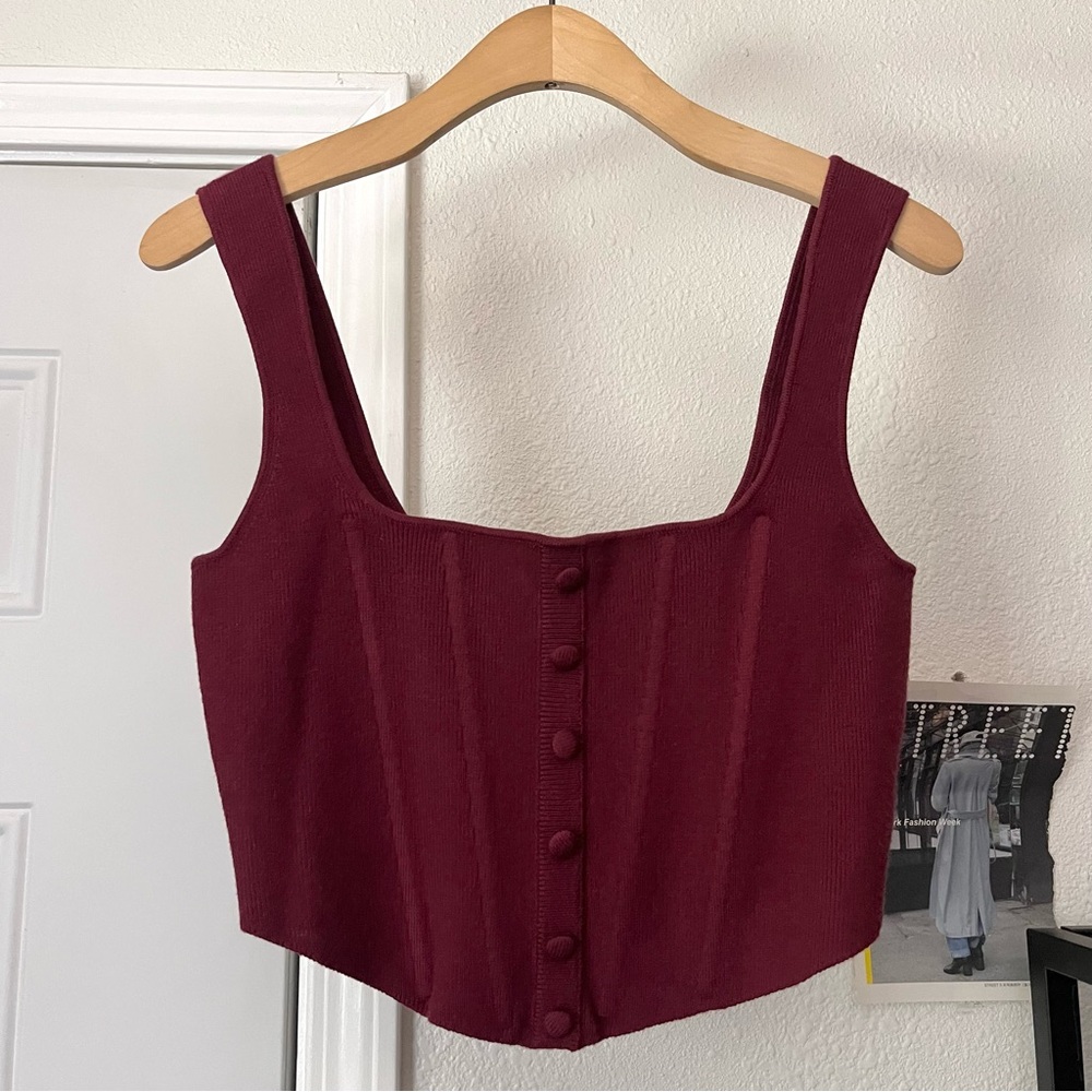 Danielle Guizio burgundy magenta boned corset bustier cropped tank top